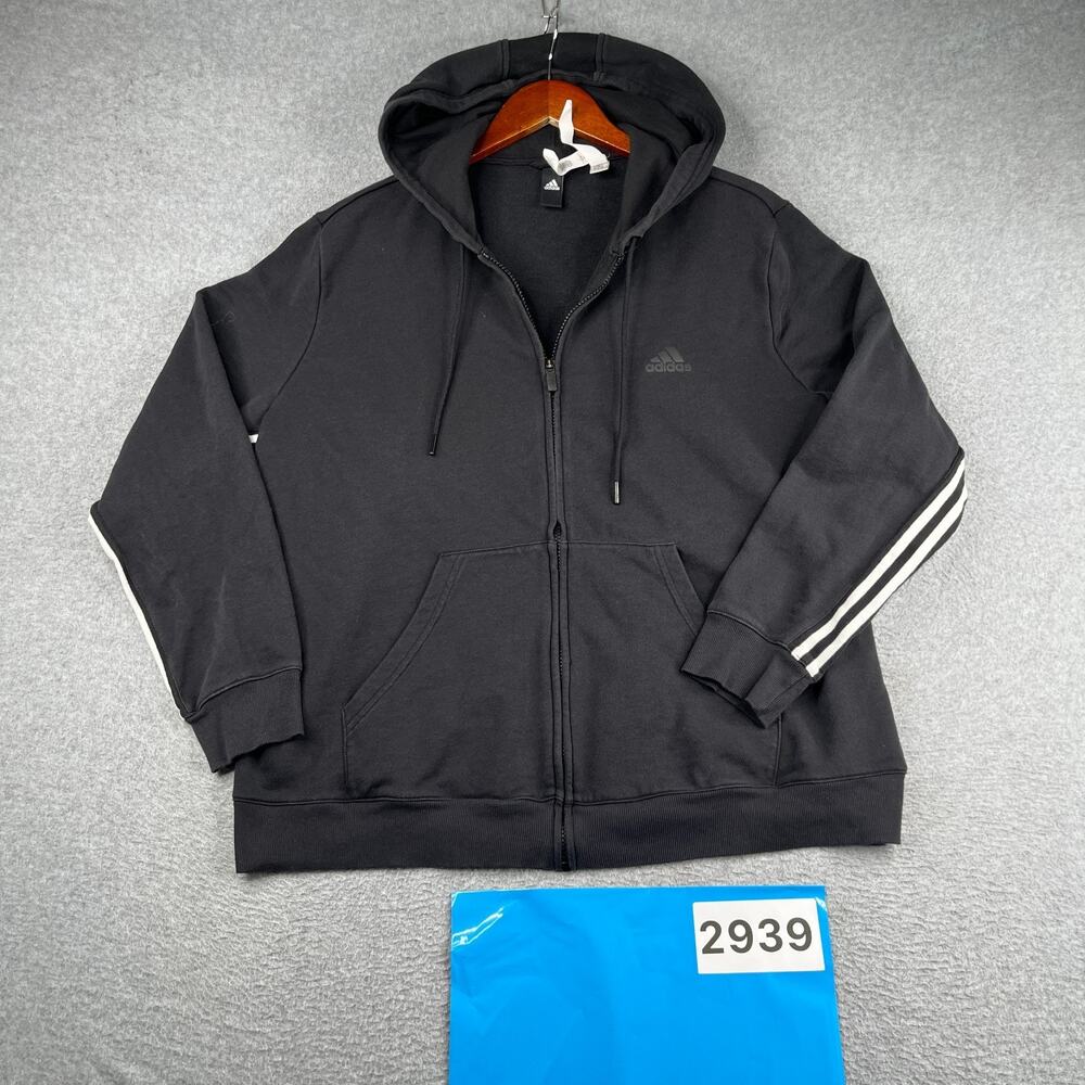 Youth Adidas Hoodie Sweatshirt XL Black 3Striped Full Zip Embroidered Logo